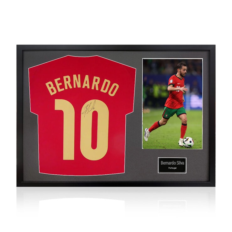 Bernardo Silva Signed Framed Portugal Football Shirt including 1 Photo in 2 Options: White or Black Mount