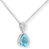 Pear Cut Blue Topaz & 0.08ctw Diamond Drop Pendant, 18ct White Gold