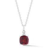 Cushion Cut Garnet & 0.10ctw Diamond Pendant, 14ct White Gold