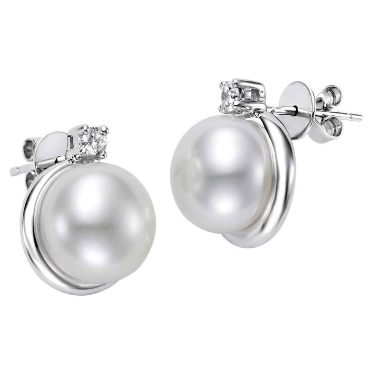 Freshwater 9-10mm Pearl & Diamond 14kt White Gold Earrings Freshwater 9-10mm Pearl & Diamond 14kt White Gold Earrings