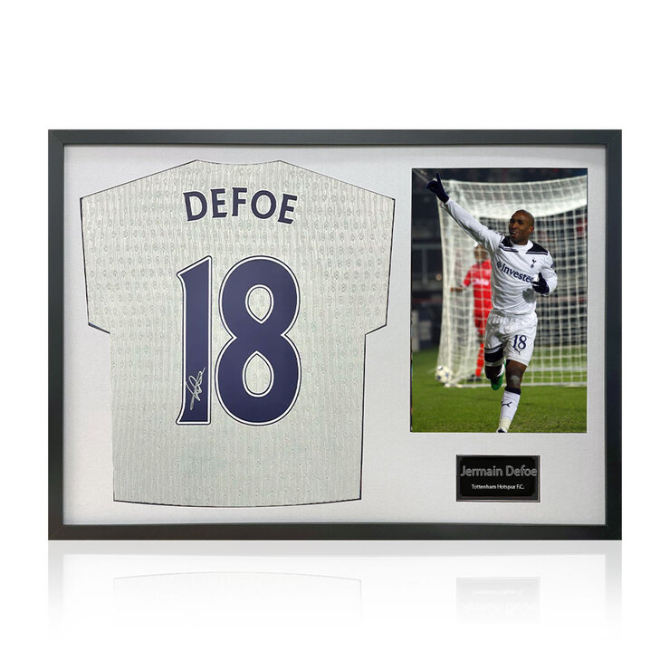 Jermain Defoe Signed Framed Spurs Football Shirt including 1 Photo in 2 Options: White or Black Mount Jermain Defoe Signed Framed Spurs Football Shirt including 1 Photo in 2 Options: White or Black Mount