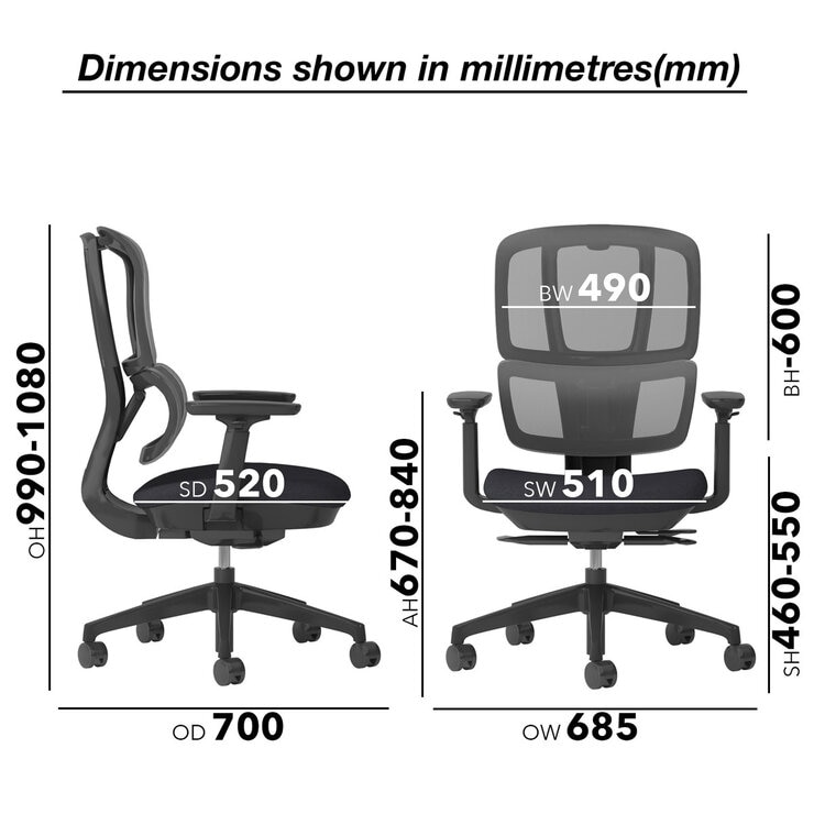 DAMS ELISE BLACK MESH BACK OPERATOR CHAIR WITH HEADREST AND BLACK MESH SEAT