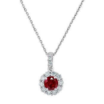 Round Cut Ruby & 0.25ctw Diamond Pendant, 14ct White Gold