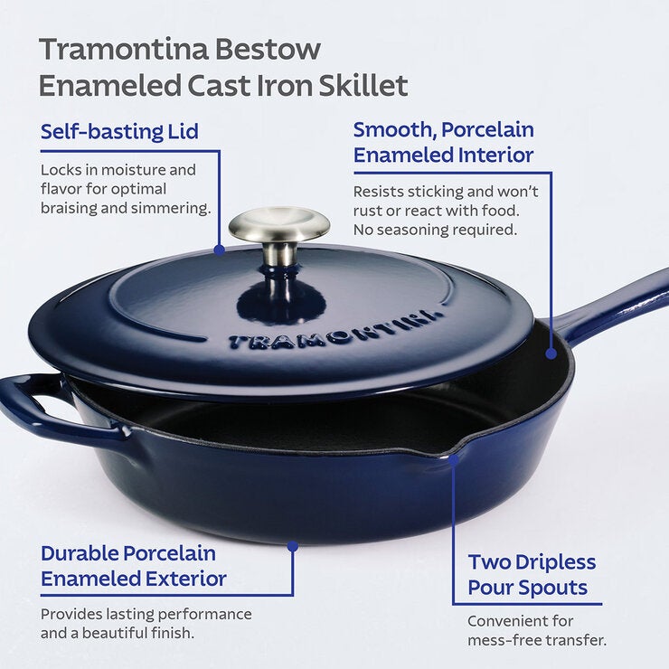 Tramontina Enamel Cast Iron Saute Pan with Lid, 30cm / 3.25L in 2 Colours Tramontina Enamel Cast Iron Saute Pan with Lid, 30cm / 3.25L in 2 Colours