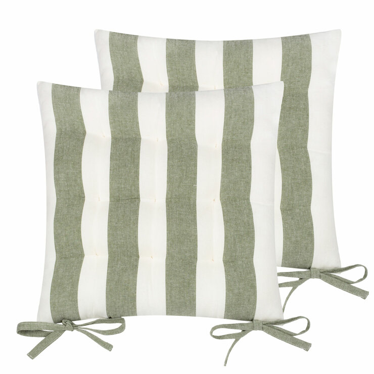 Yard Hayle Green Striped Indoor Outdoor Seat Pad 2 Pack, 40 x 40 cm