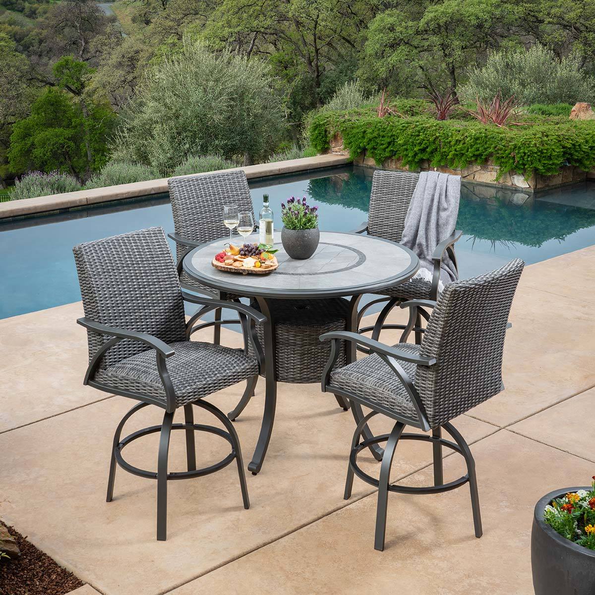 sunvilla indigo 5 piece woven bar height dining patio set  cover  costco  uk