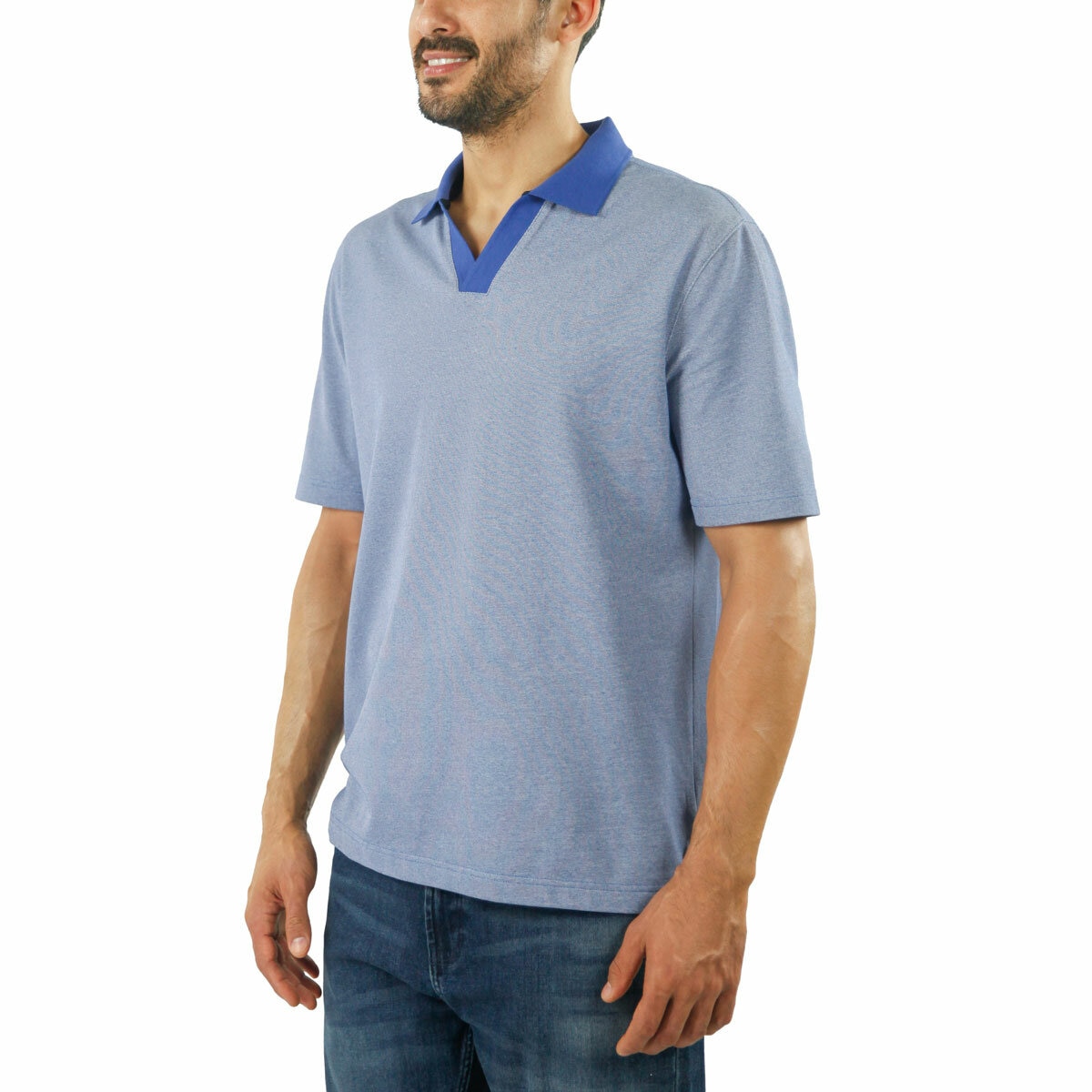 Jachs Mens Lightweight Knit Oxford Polo Shirt in Blue