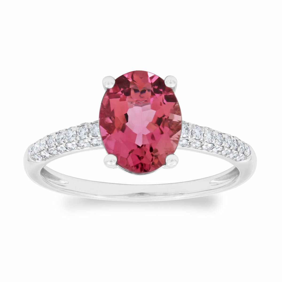 Oval Pink Tourmaline & 0.251ctw Diamond Ring, 18ct White Gold