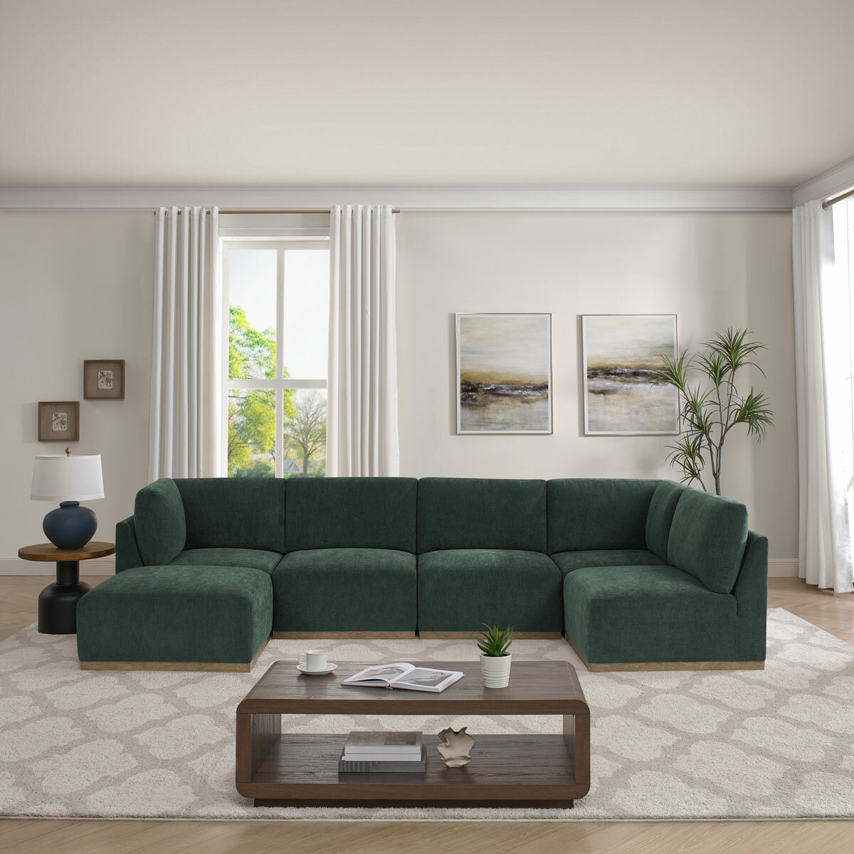 Henredon Murphy Green 6 Piece Modular Fabric Sofa