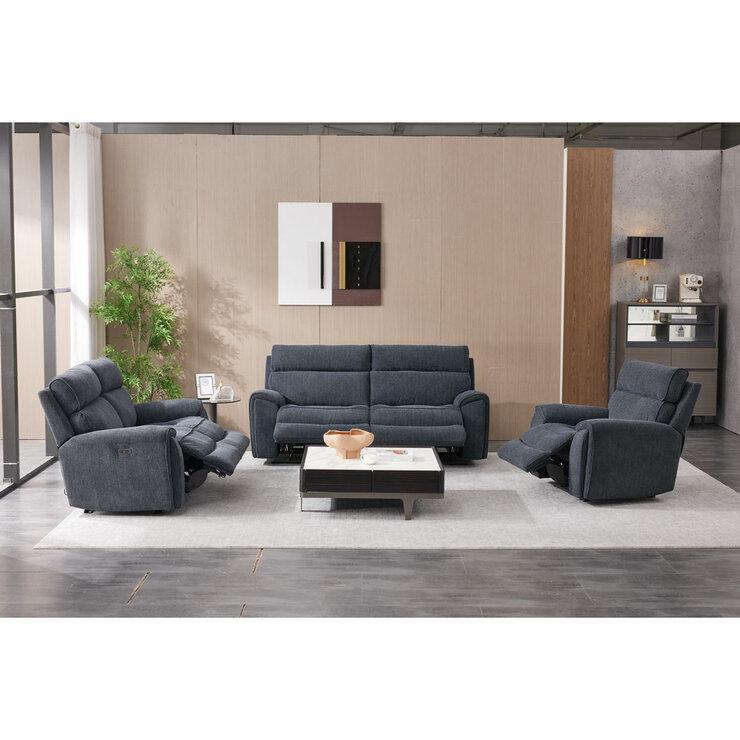 Atlanta Grey Cord Fabric Power Reclining 2 Seater Sofa