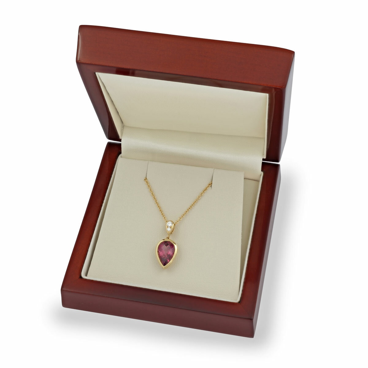 Pear Cut Garnet & 0.07ctw Diamond Pendant, 18ct Yellow Gold