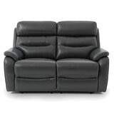 Fletcher Dark Grey Leather Power Reclining 2 Seater Sofa with Power Headrest