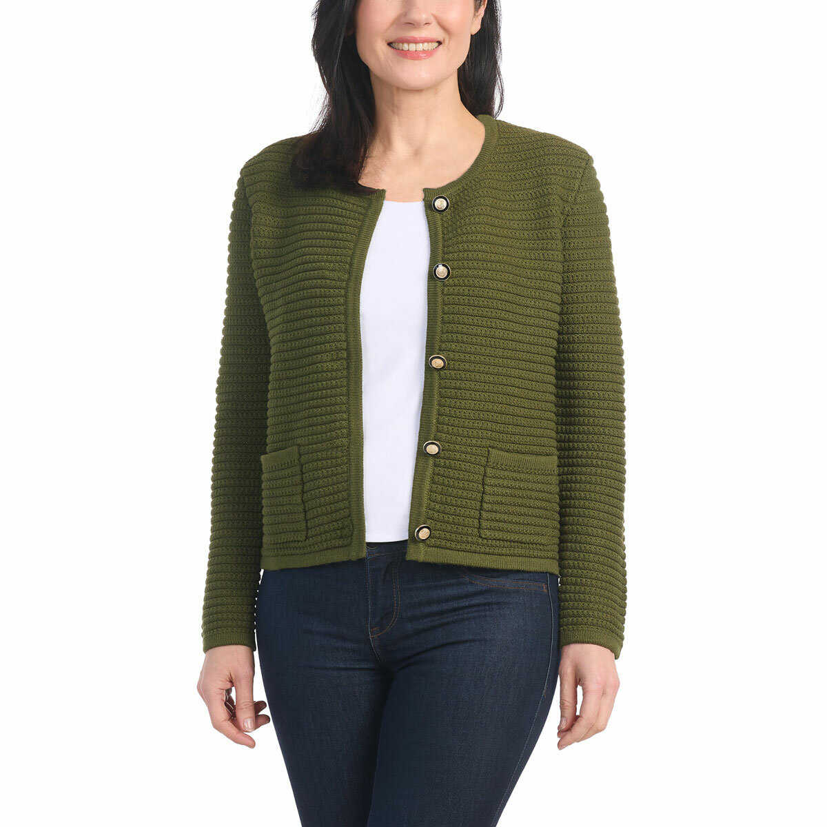 Hilary Radley Textured Knit Jacket in Green