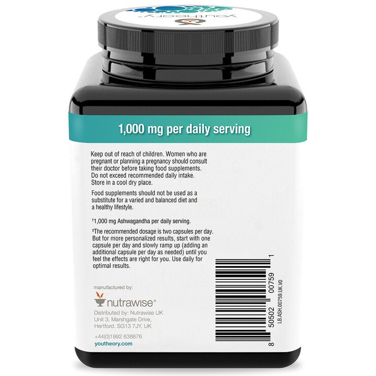 Youtheory Ashwagandha Side of Bottle Youtheory Ashwagandha Side of Bottle
