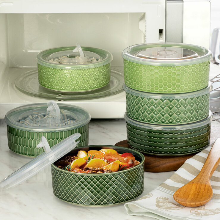 Signature Stoneware Bowls with Lids in 2 Colours, 6 Pack