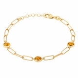 Round Cut Citrine Paperclip Bracelet 14ct Yellow Gold