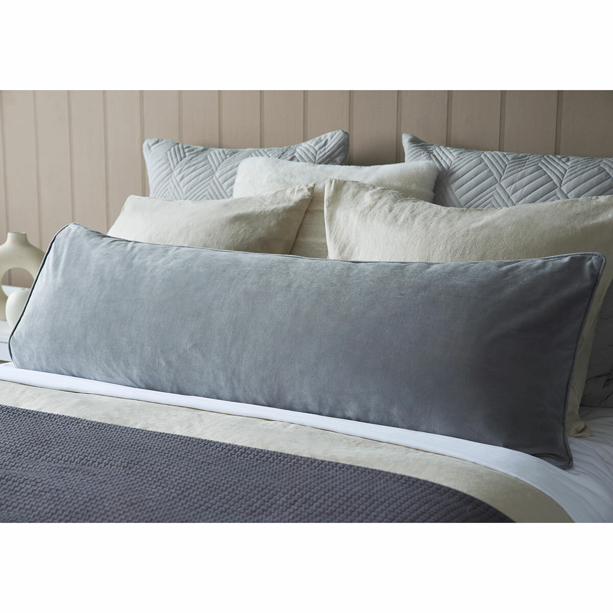 Belledorm Light Grey Velvet Long Bolster Cushion, 43 x 120 cm Belledorm Light Grey Velvet Long Bolster Cushion, 43 x 120 cm
