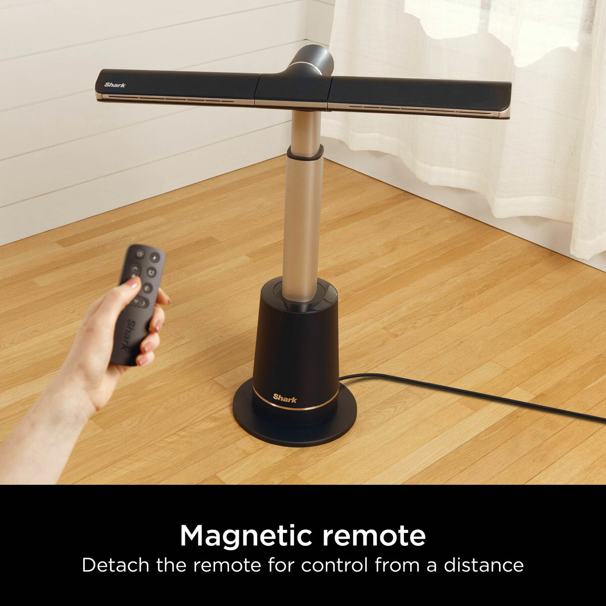 Lifestyle image of  Shark TurboBlade Multi-Directional Cooling Fan with magnetic remote