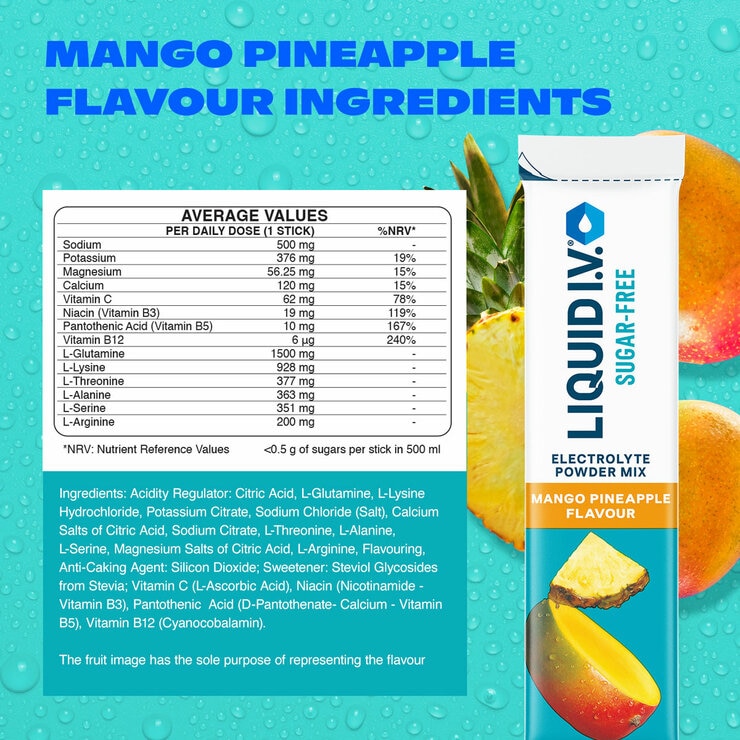Liquid I.V.® Sugar Free Electrolyte Powder Mix, White Peach & Mango Pineapple Variety Pack, 30 Sticks Liquid I.V.® Sugar Free Electrolyte Powder Mix, White Peach & Mango Pineapple Variety Pack, 30 Sticks