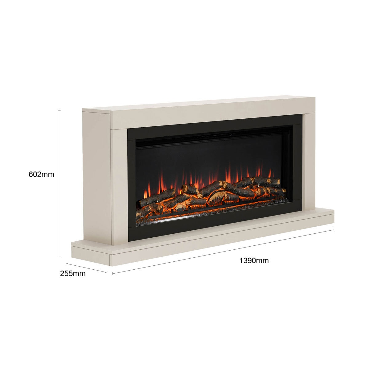 Flare Elyce Grande Wall Mounted Electric Fireplace in Cream, 2kW