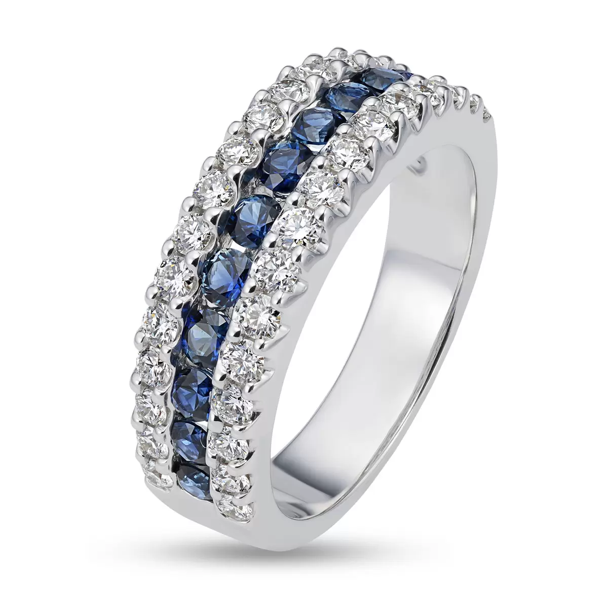 Blue Sapphire and 0.73 Diamond Ring, 14k White Gold