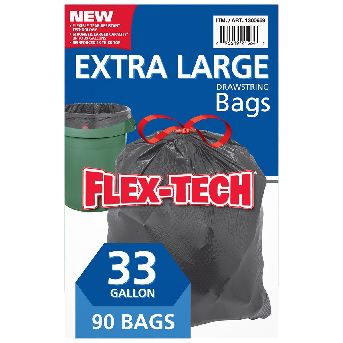 Kirkland Signature 33 Gallon Flex-Tech Bin Bags, 90 Pack