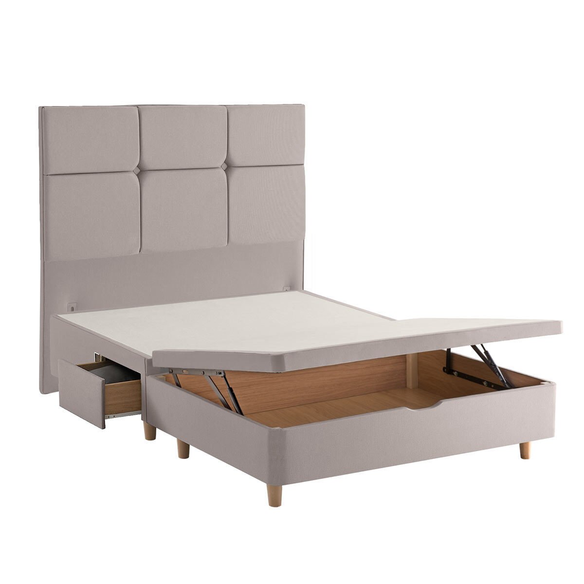 Silentnight Ottoman Divan Base with Harper Headboard in Dove, Double