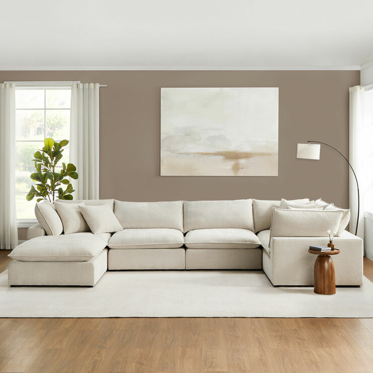 Aiden & Ivy Sereen Beige Fabric 6 Piece Modular Sofa - Lifestyle