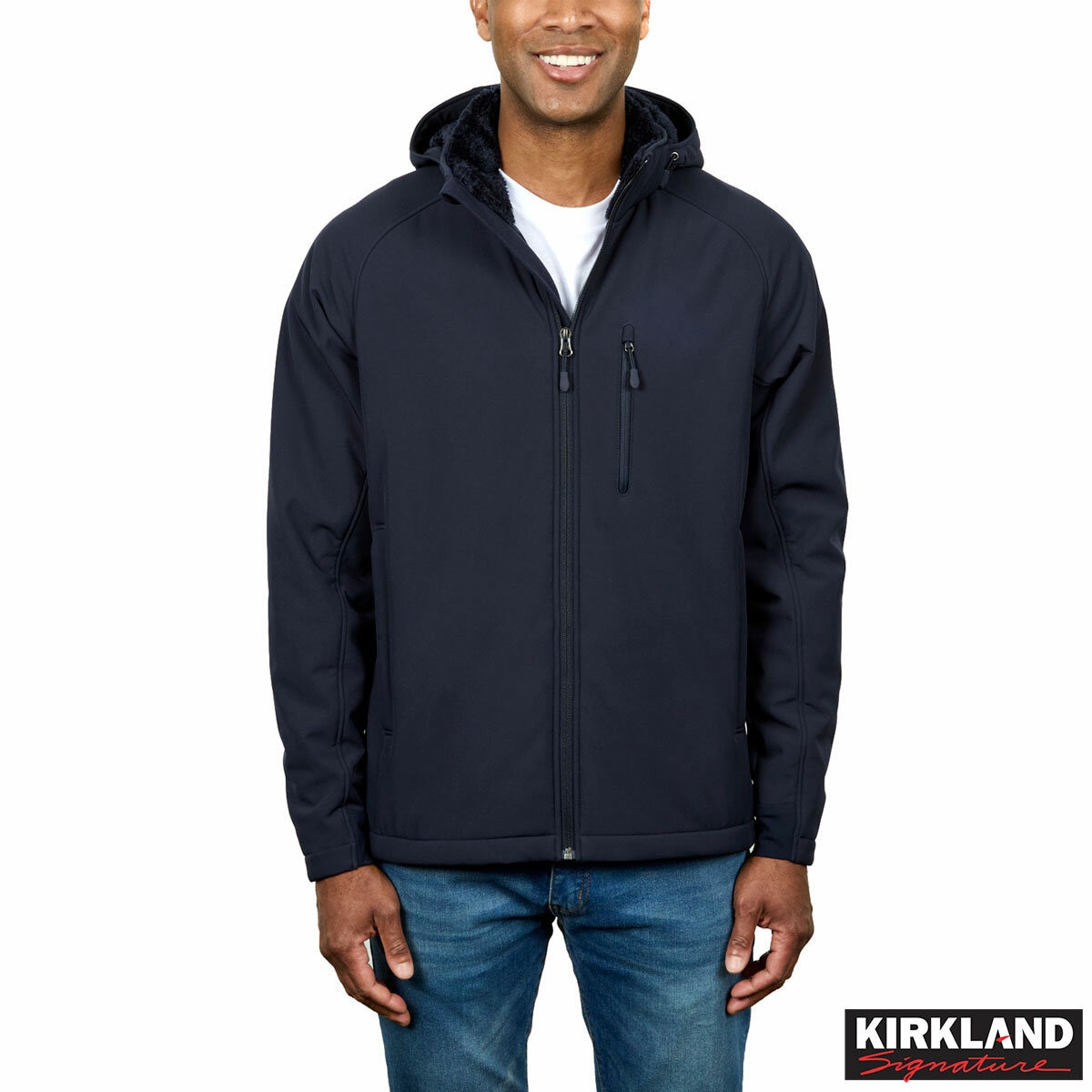 Kirkland Signature Men's Sherpa Lined Softshell Jacket in Blue
