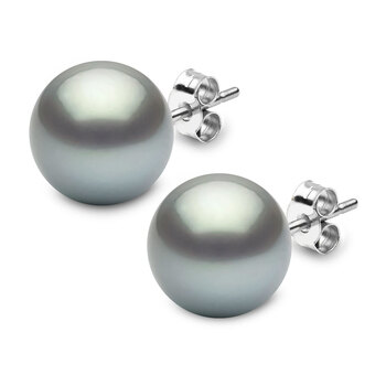 12-12.5mm Tahitian Grey Pearl in 18ct White Gold Stud Earrings