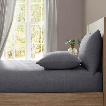Lazy Linen 100% Washed Linen Charcoal Fitted Sheet in 4 Sizes