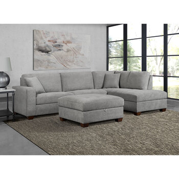 Thomasville Miles Grey Fabric Corner Sofa with Storage Ottoman