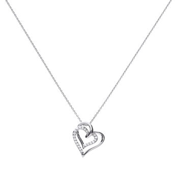 DiamonFire Sterling Silver Cubic Zirconia Overlaid Hearts Necklace