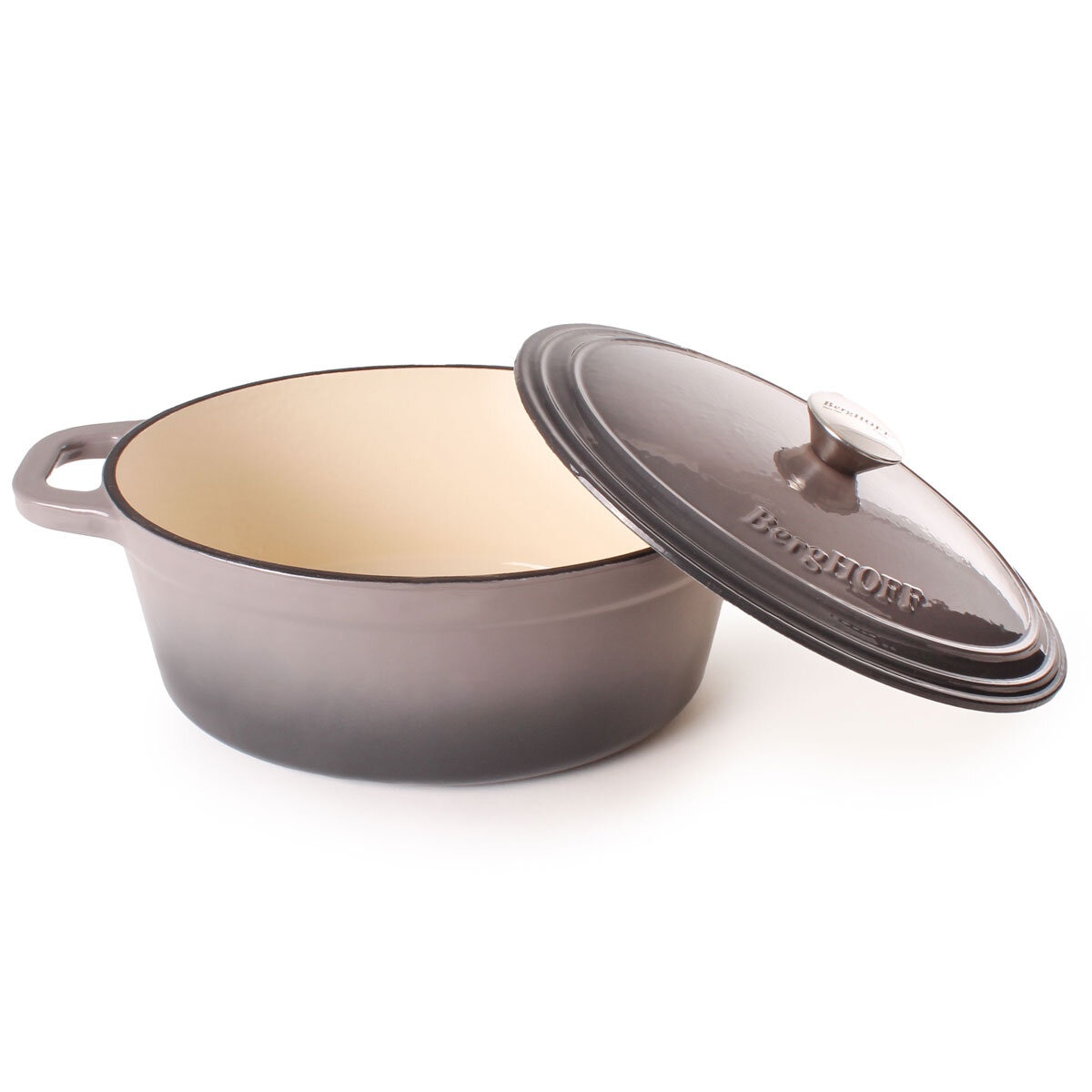 BergHOFF Neo Cast Iron 35cm 7.5L Oval Casserole - Oyster Lid Off