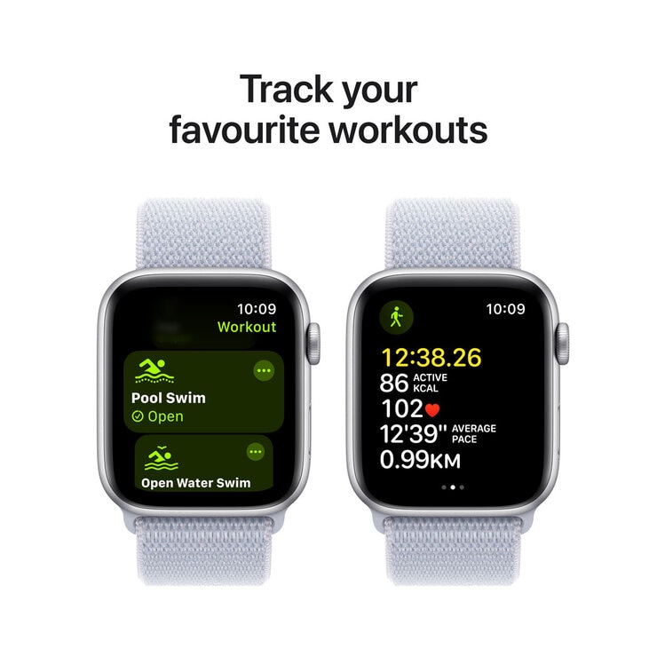 Apple Watch SE GPS, 44mm Silver Aluminium Case with Storm Blue Sport Band Loop, MXET3QA/A