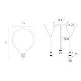 Line drawing of light on white background with dimensions