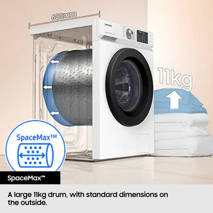 Samsung Series 8, SpaceMax WW11DB8B95GHU1 11kg Washing Machine, A Rated in White
