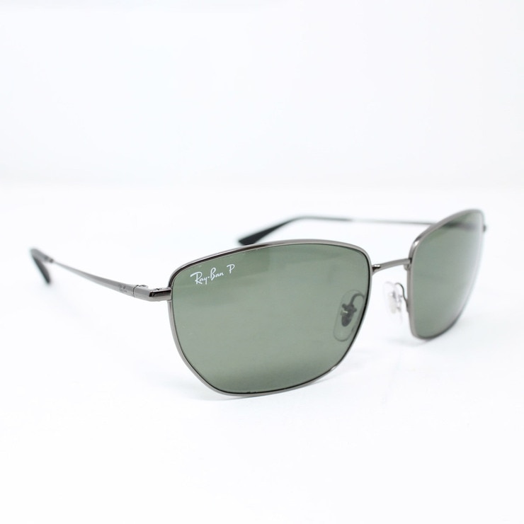 RayBan Gunmetal Metal Sunglasses with Green Polarised Lenses, RB3653