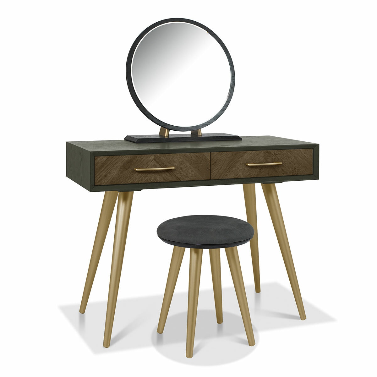 Bentley Designs Sienna Fumed Oak & Peppercorn Dressing Table & Stool Bentley Designs Sienna Fumed Oak & Peppercorn Dressing Table & Stool
