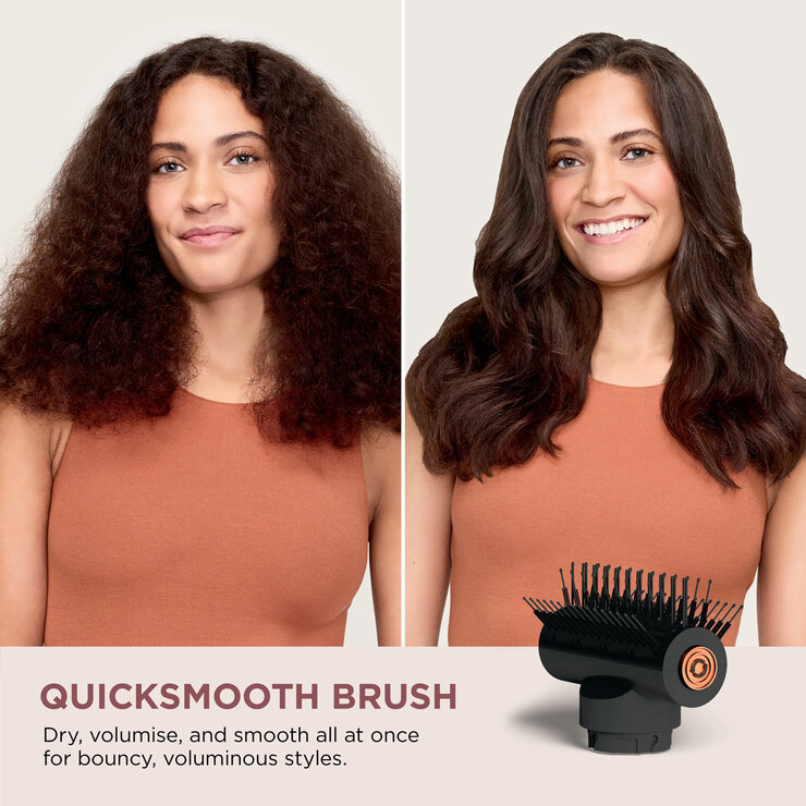 Image of a model before and after using quicksmooth brush