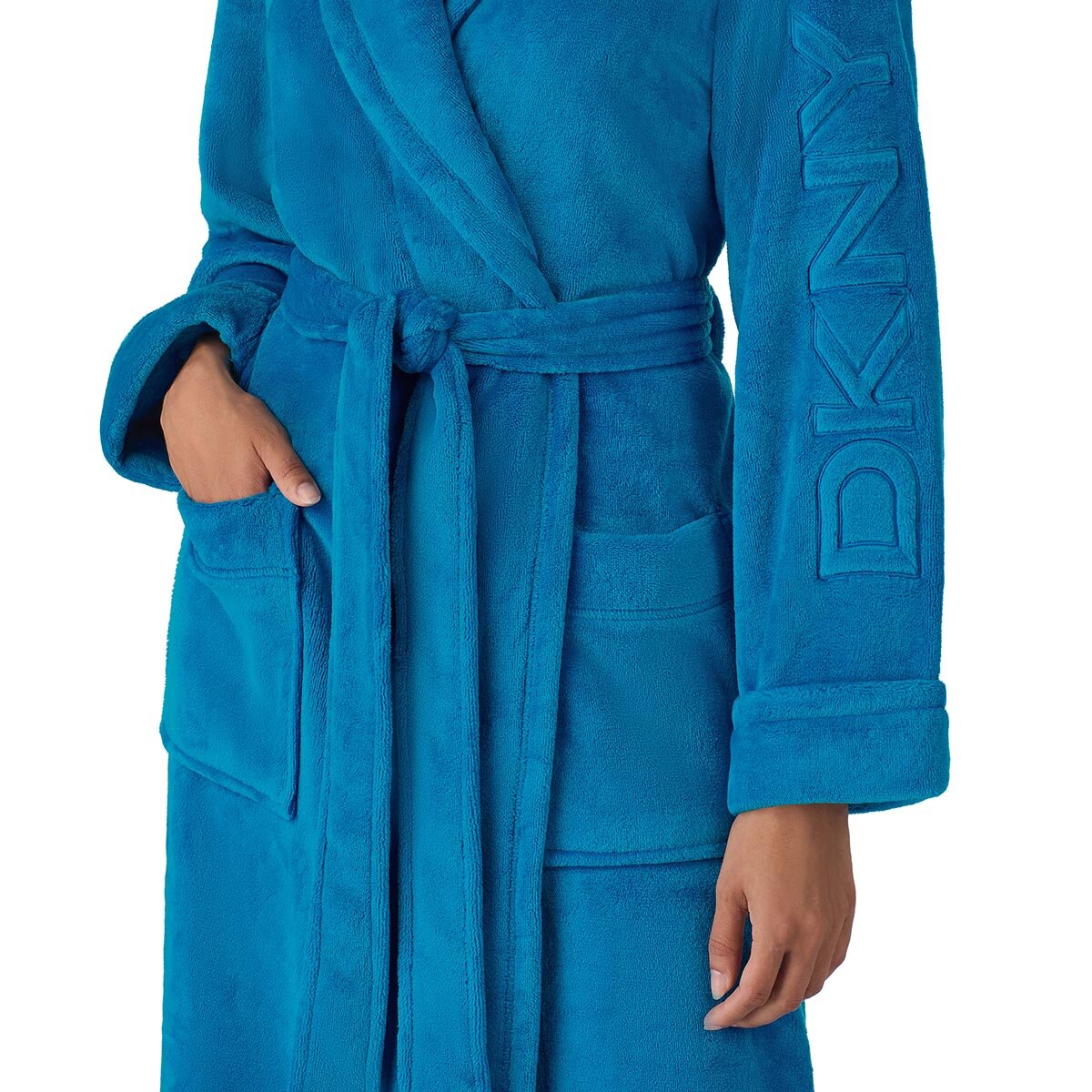 DKNY Shawl Collar Long Plush Robe in Blue Large Costco UK