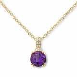 Round Cut Amethyst & 0.09ctw Diamond Pendant, 18ct Yellow Gold