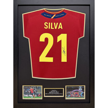 David Silva Signed Framed Spain Shirt