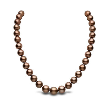 10-12mm Treated Tahitian Chocolate Pearl Necklace, 18ct Yellow Gold