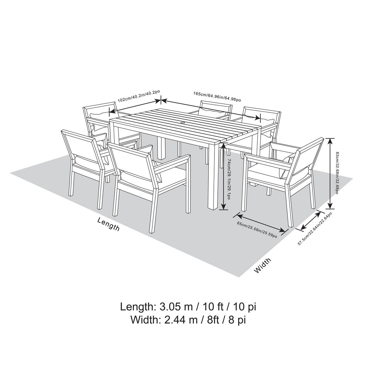 ATLeisure Maribela 7 Piece Cushioned Dining Set + Cover