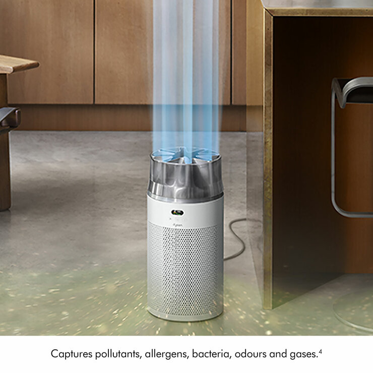 Lifestyle image of  Dyson Hushjet capturing pollutants, allergens, bateria, odours and gases