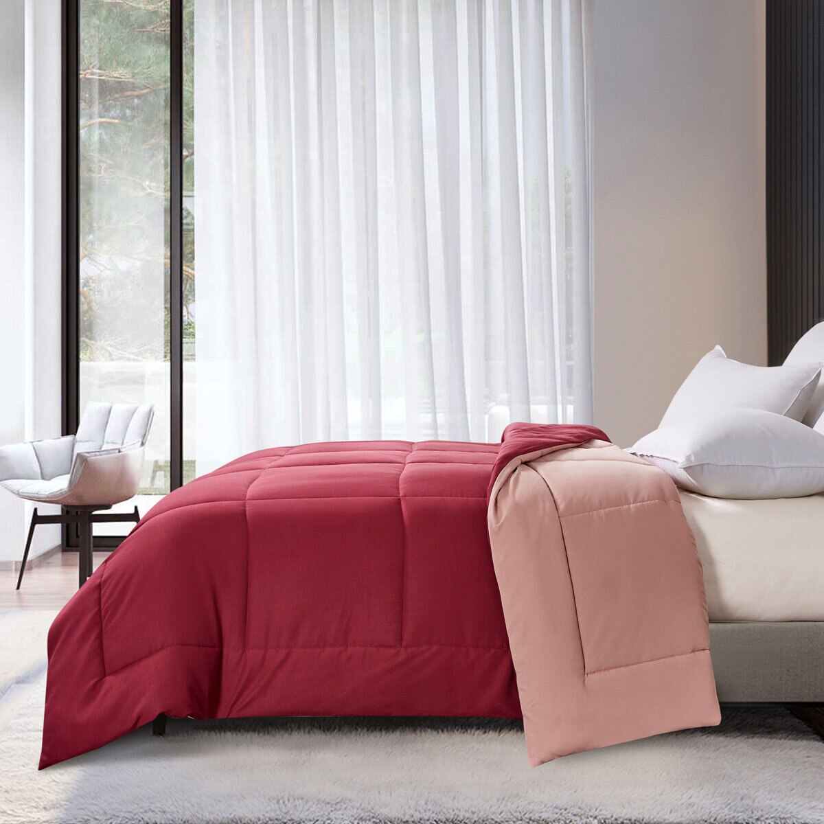 Blue Ridge Pink Reversible Coverless Double Duvet Costc...