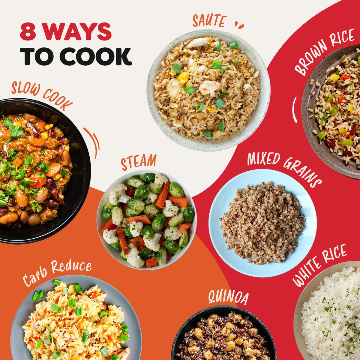 Lifestyle image showing 8 ways to cook Lifestyle image showing 8 ways to cook