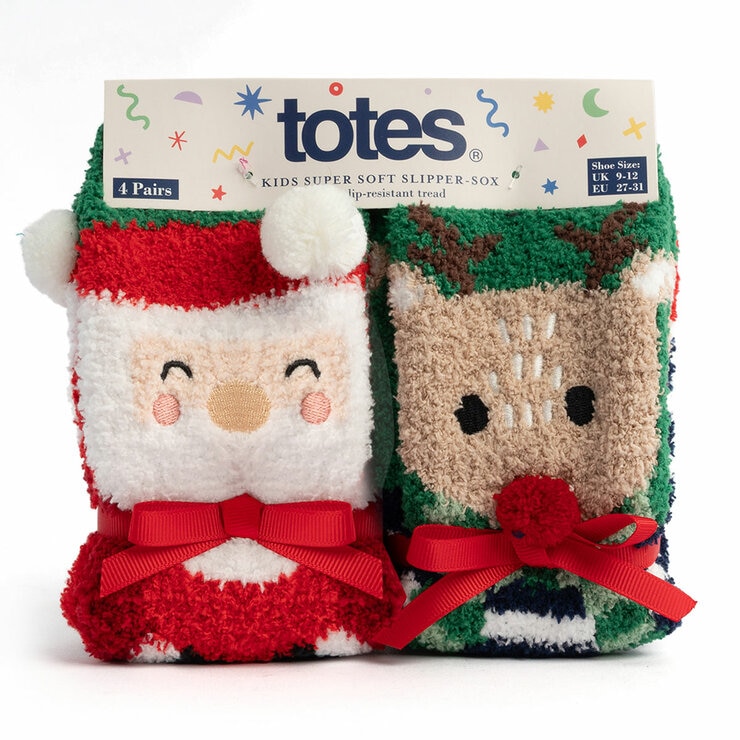 Totes Toastie Kids Socks, 4 Pack in Christmas