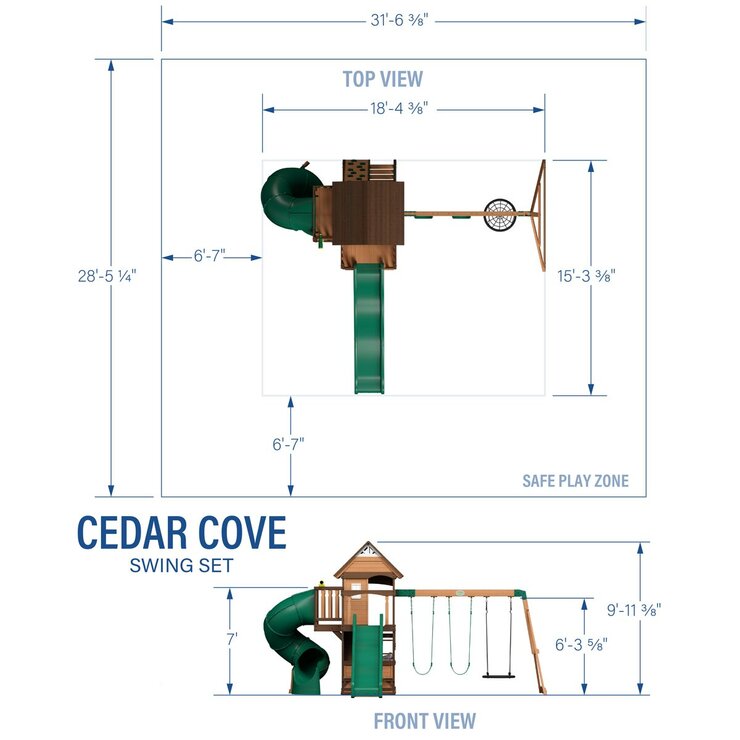 Image showing the dimensions of the Backyard Discovery Cedar Cove Playcentre